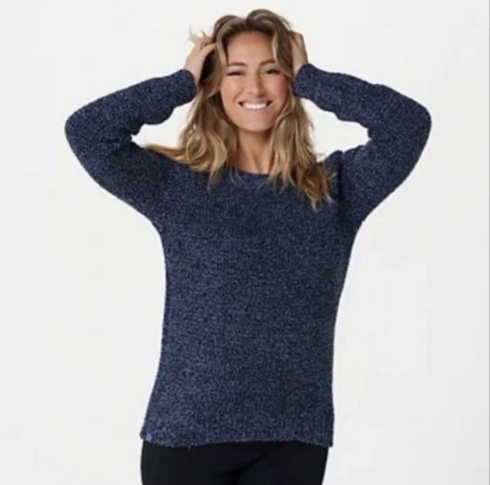 Barefoot Dreams Women's CozyChic Seaside Crew Neck Sweater Blue Black XL NWT